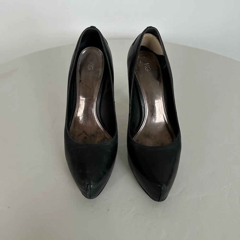 KG Kurt Geiger Hidden Platform Pump Heels in Black Leather | Size 7